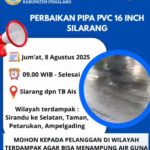 Perumda Tirta Mulia Umumkan Perbaikan Pipa di Silarang, Cek Wilayah Terdampak!